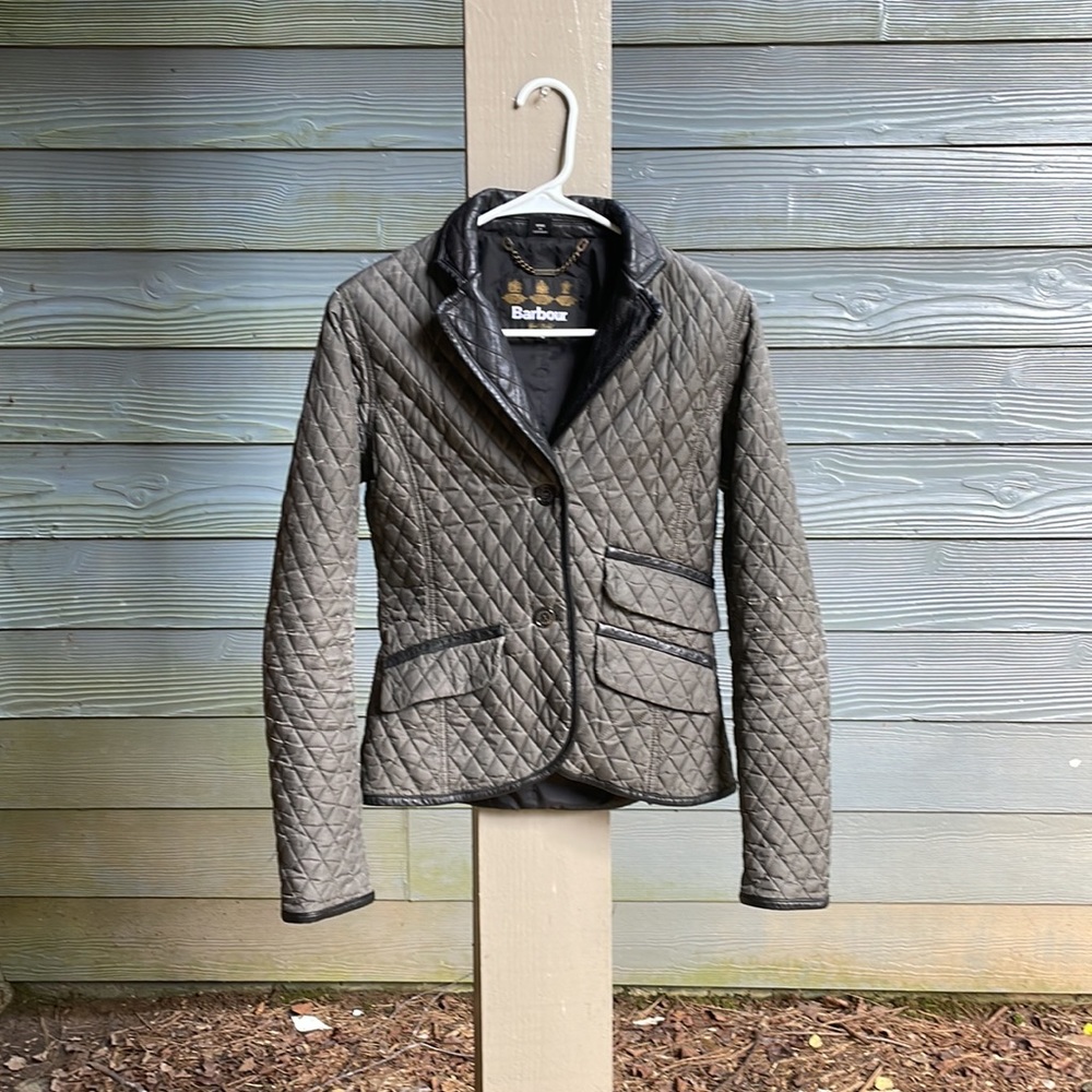 Barbour Quilted Leather Fitted Button Jacket